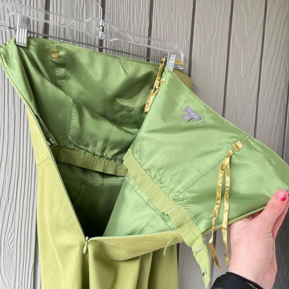 Y2K Ann Taylor Strapless Dress Sz 6 Green Cotton Silk Twill Corset Bodice - Picture 6 of 12